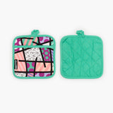 BRITTO® Oven Mitt & Potholder Set - Pink Teal Landscape