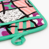 BRITTO® Oven Mitt & Potholder Set - Pink Teal Landscape