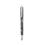 A silver pen with a black body featuring silver abstract patterns and the "Britto" logo around the middle.   Pens  FineTip  Black Ink  designer pen