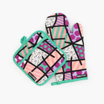 BRITTO® Oven Mitt & Potholder Set - Pink Teal Landscape