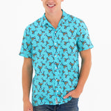 BRITTO® MEN'S SHORT SLEEVE BUTTON DOWN SHIRT - AQUA MARTINI