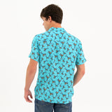 BRITTO® MEN'S SHORT SLEEVE BUTTON DOWN SHIRT - AQUA MARTINI