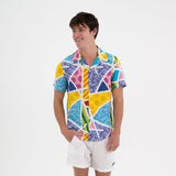 BRITTO® MEN'S SHORT SLEEVE BUTTON DOWN SHIRT - BABY BLUE LANDSCAPE