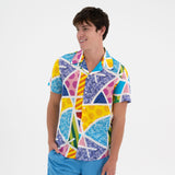 BRITTO® MEN'S SHORT SLEEVE BUTTON DOWN SHIRT - BABY BLUE LANDSCAPE