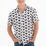 BRITTO® MEN'S SHORT SLEEVE BUTTON DOWN SHIRT - BLACK BRUSHSTROKE HEARTS