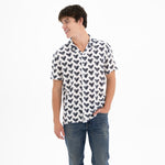 BRITTO® MEN'S SHORT SLEEVE BUTTON DOWN SHIRT - BLACK BRUSHSTROKE HEARTS