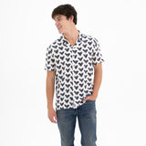 BRITTO® MEN'S SHORT SLEEVE BUTTON DOWN SHIRT - BLACK BRUSHSTROKE HEARTS