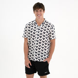 BRITTO® MEN'S SHORT SLEEVE BUTTON DOWN SHIRT - BLACK BRUSHSTROKE HEARTS