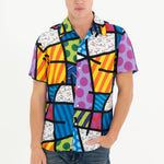 BRITTO® MEN'S SHORT SLEEVE BUTTON DOWN SHIRT - COLORFUL LANDSCAPE