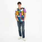 BRITTO® MEN'S SHORT SLEEVE BUTTON DOWN SHIRT - COLORFUL LANDSCAPE