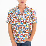 BRITTO® MEN'S SHORT SLEEVE BUTTON DOWN SHIRT - COLORFUL HEARTS