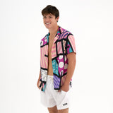 BRITTO® MEN'S SHORT SLEEVE BUTTON DOWN SHIRT - LANDSCAPE PINK