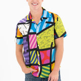 BRITTO® MEN'S SHORT SLEEVE BUTTON DOWN SHIRT - LANDSCAPE LIME GREEN