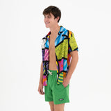 BRITTO® MEN'S SHORT SLEEVE BUTTON DOWN SHIRT - LANDSCAPE LIME GREEN