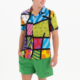 BRITTO® MEN'S SHORT SLEEVE BUTTON DOWN SHIRT - LANDSCAPE LIME GREEN