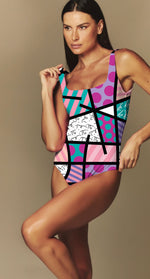 BRITTO® One Piece Swimsuit - Pink/Teal Landscape Design