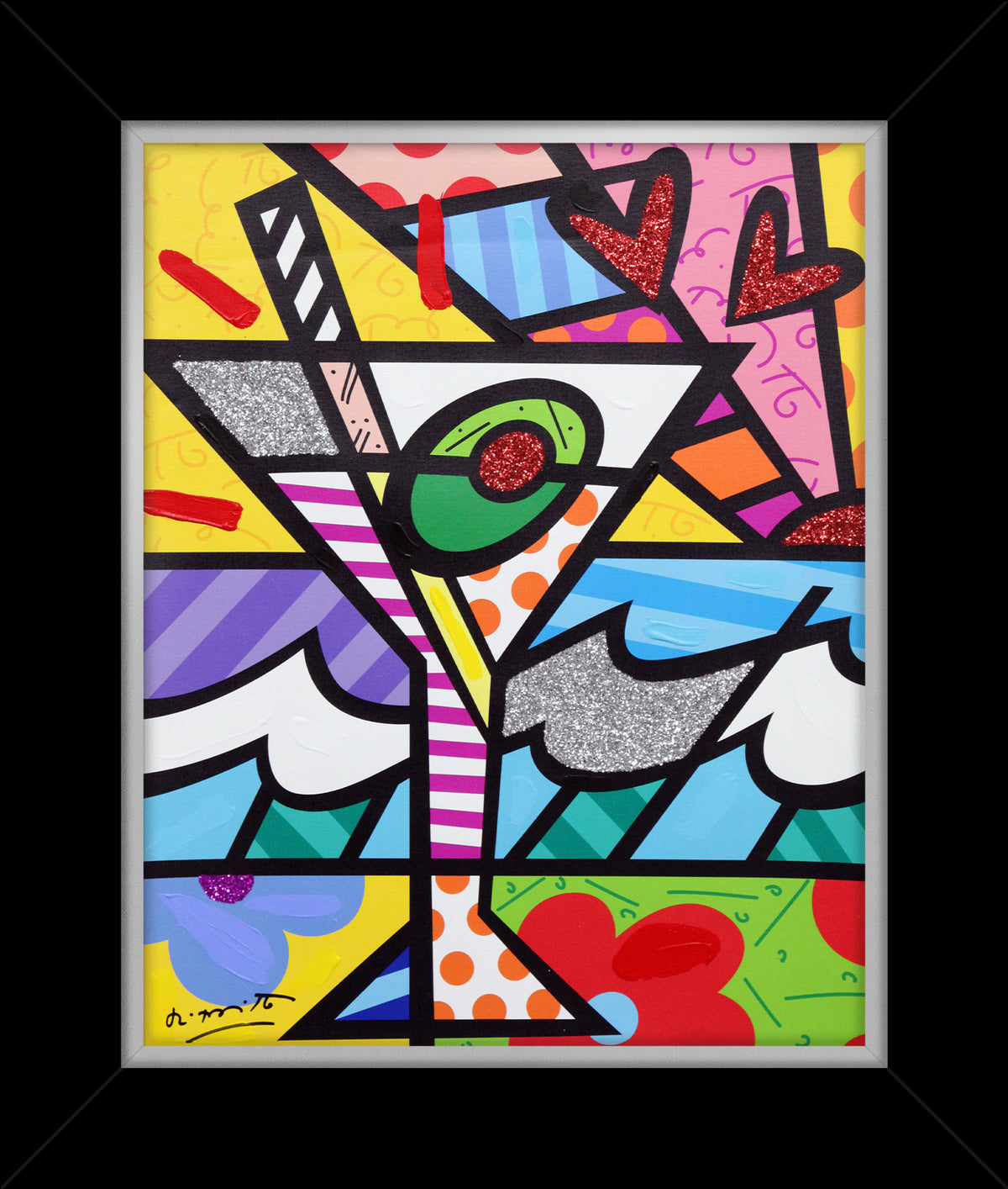 Romero Britto Short Martini Glass : Green Base - Artreco